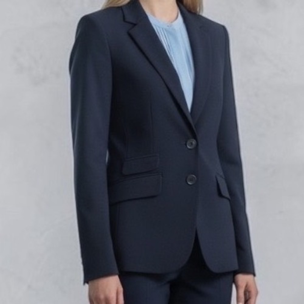 NEW Talbots Petites Navy Blue Wool Blend Stretch Two Button Blazer Jacket 4P